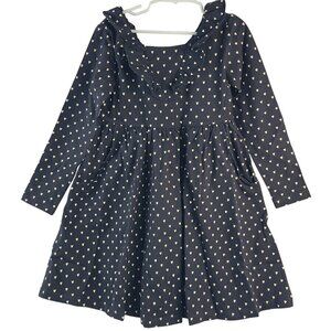 NEW Hanna Andersson Girls Ruffle Neck Skater Dress Black Heart Print Size 6-7